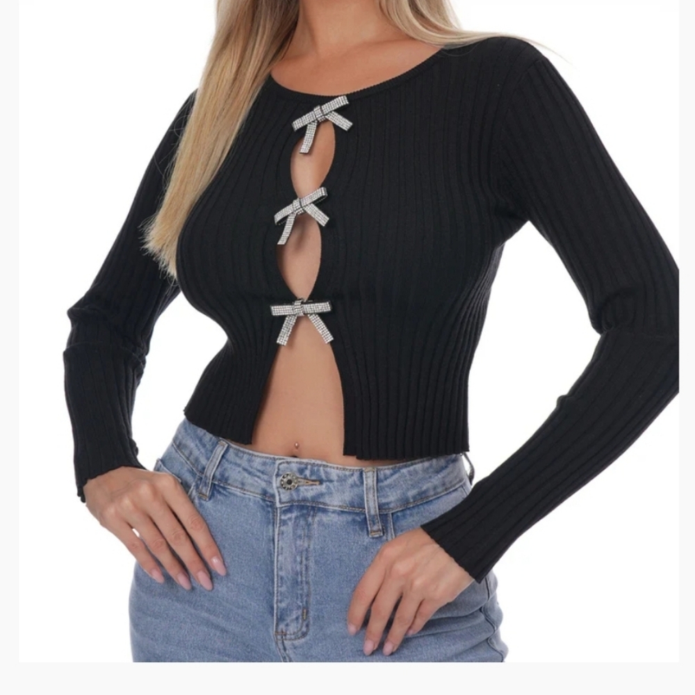 Galita black sweater with shiny bows